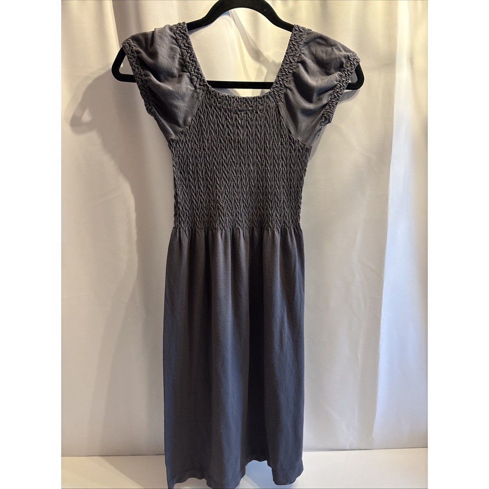 Women's JJ AUTHENTIC Gray Floral Knit Short Sleeve Square Neck Dress XS-S Rouch - Picture 3 of 6